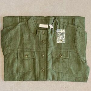 Women's Linen Summer LS Jacket in Kale Green, Size L